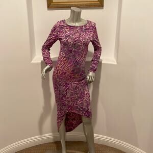 INDAH “Salju” Asymmetric Printed Dress Purple Multi Size S NWT